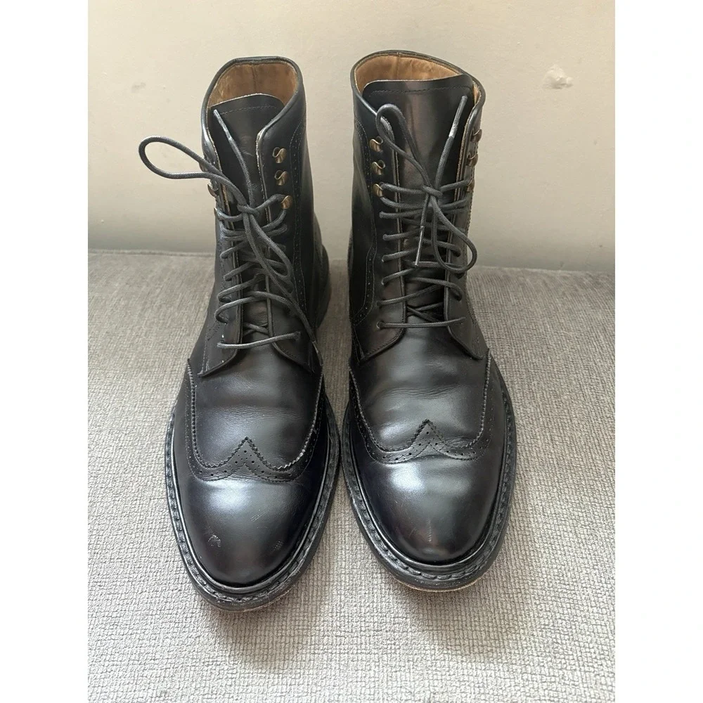 JACK ERWIN Black Wingtip Boots Hand Made In Spain Leather Goodyear Welt Men 9.5